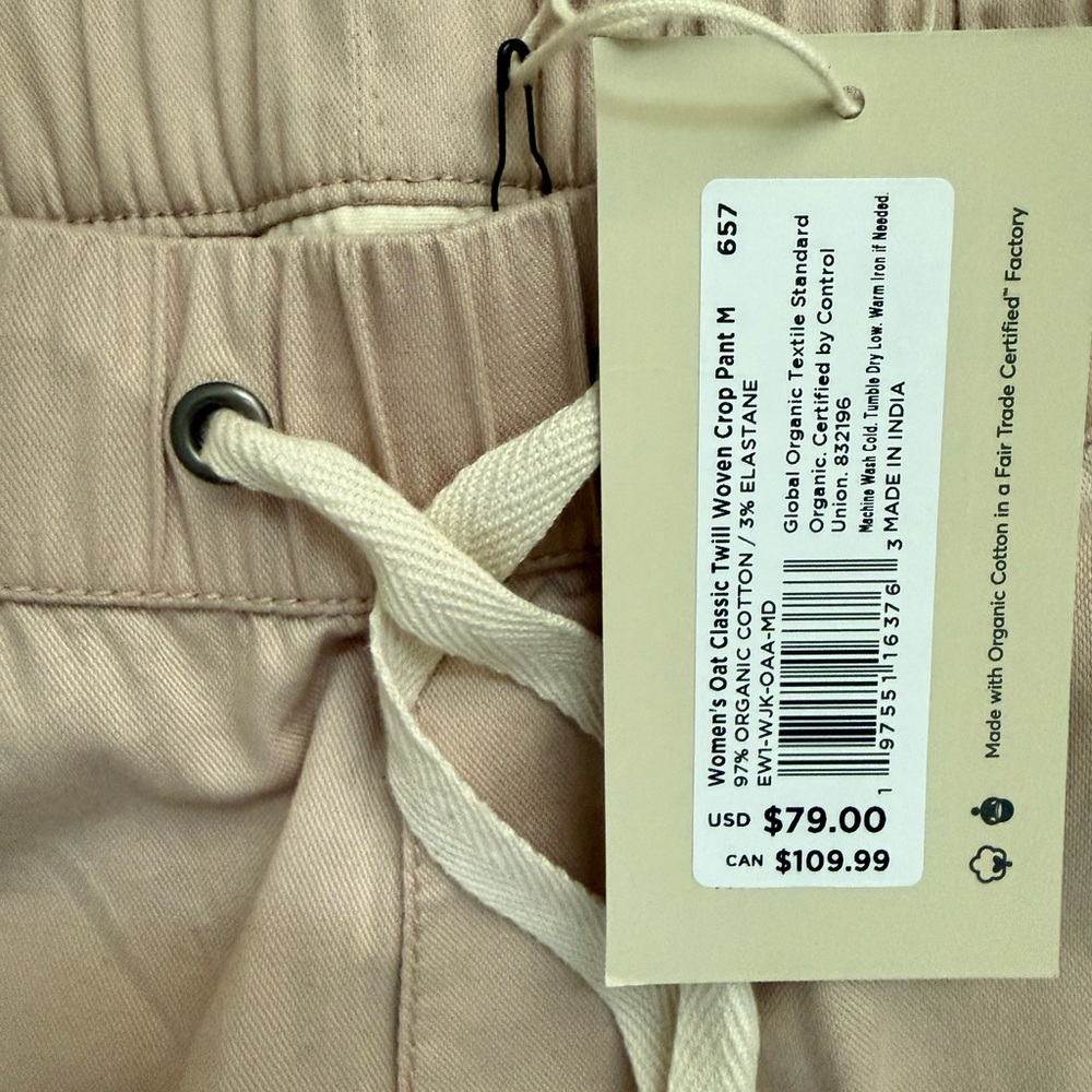 NWT Pact Organic Classic Twill Woven Crop Pant Oat Medium - Picture 7 of 7